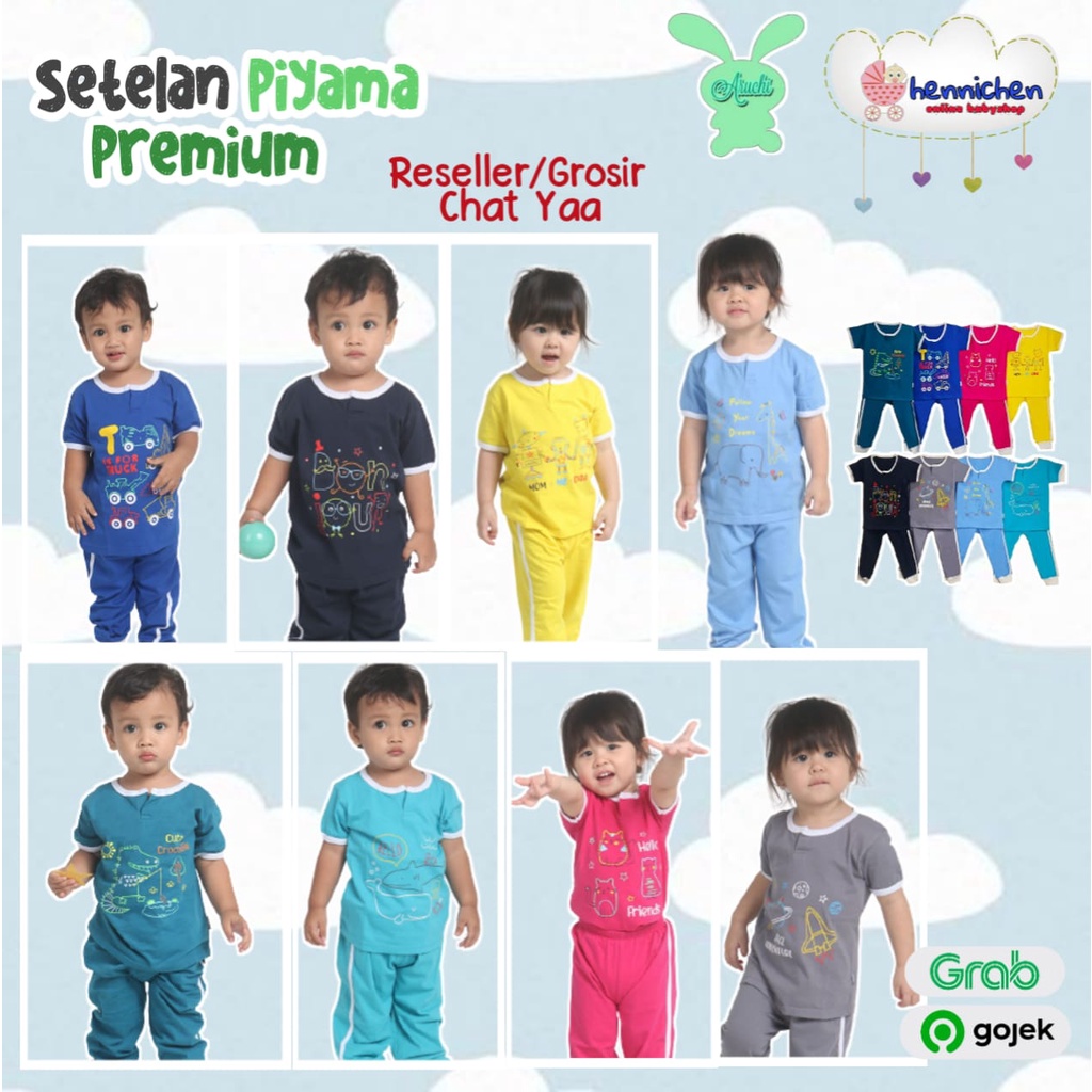 PROMO Aruchi setelan piyama anak Retro Playset Baju anak Pendek SABLON + Celana Panjang 2-5 Tahun