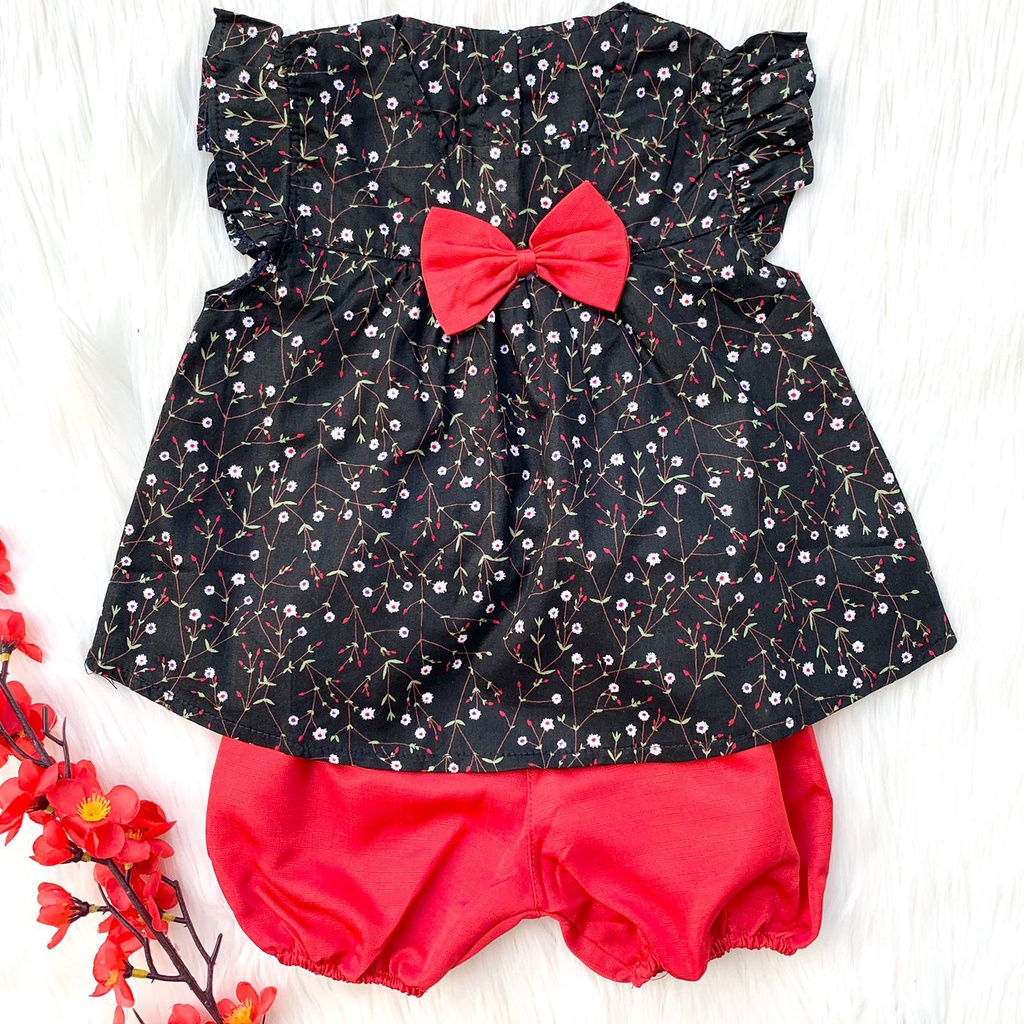 Baju setelan blouse celana balon motif kotak tartan fashion anak bayi cewek perempuan murah -dai