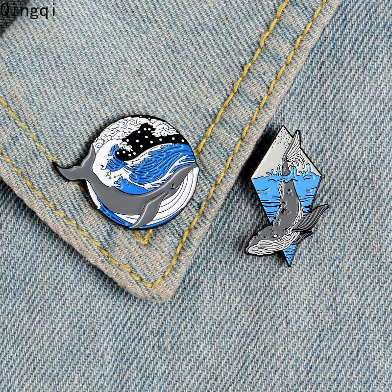 Ocean Bros Pin Enamel Desain Ikan Paus Biru Laut Aksesoris Wanita