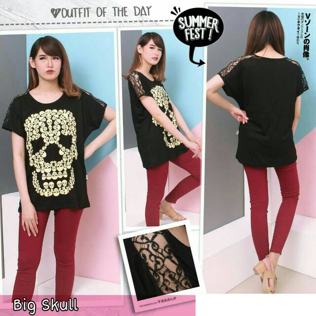 (LD 106cm) BIG SKULL PAKAIAN WANITA ATASAN BIGSIZE TENGKORAK