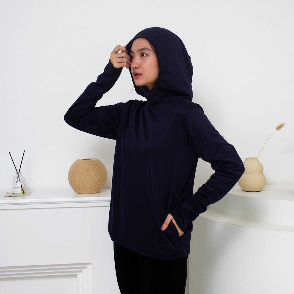 IE.DEMODE Hoodie Wanita Polos Outer Sport Breath Technology Navy-5