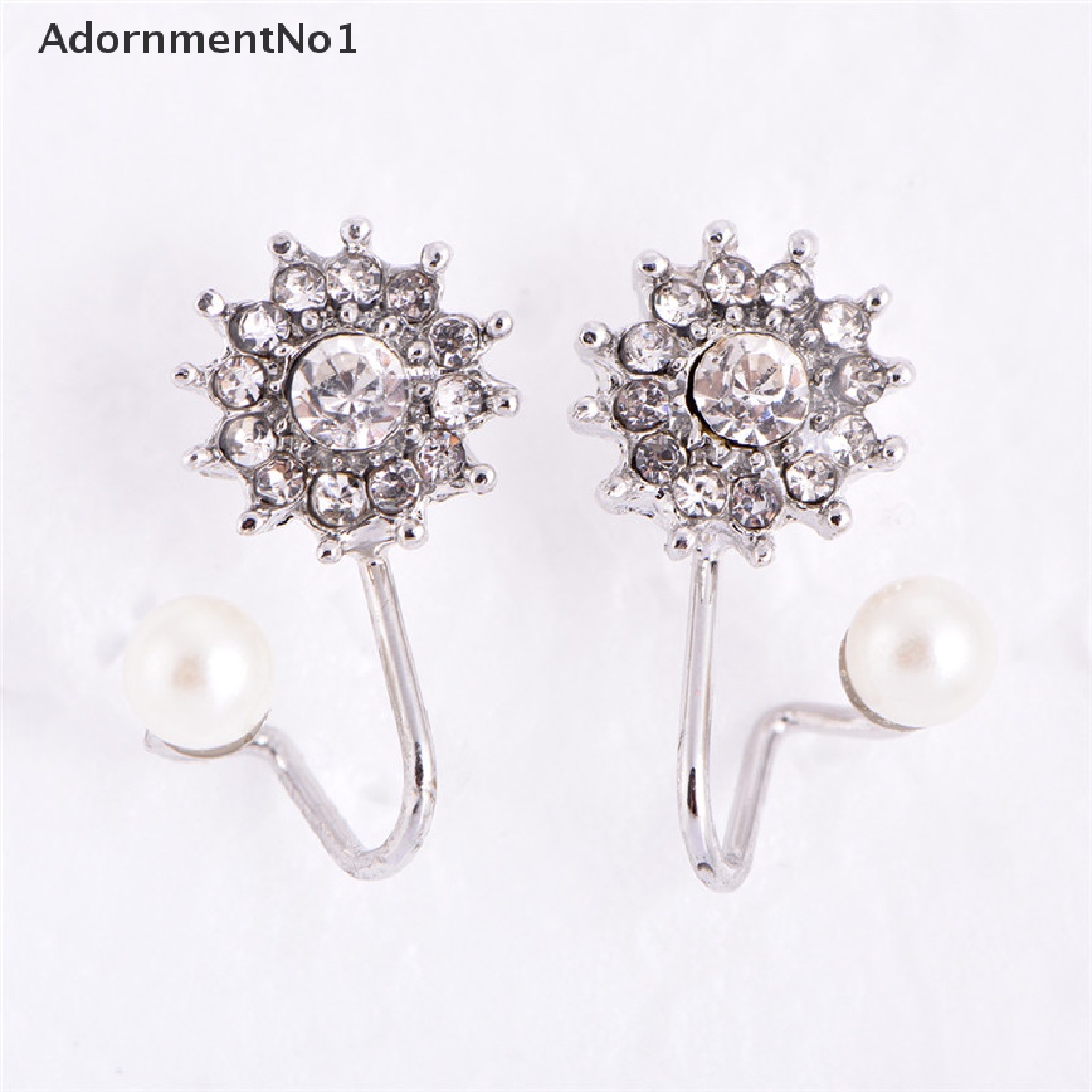 (AdornmentNo1) 1 Pasang Anting Tusuk Mutiara + Berlian Imitasi Untuk Wanita