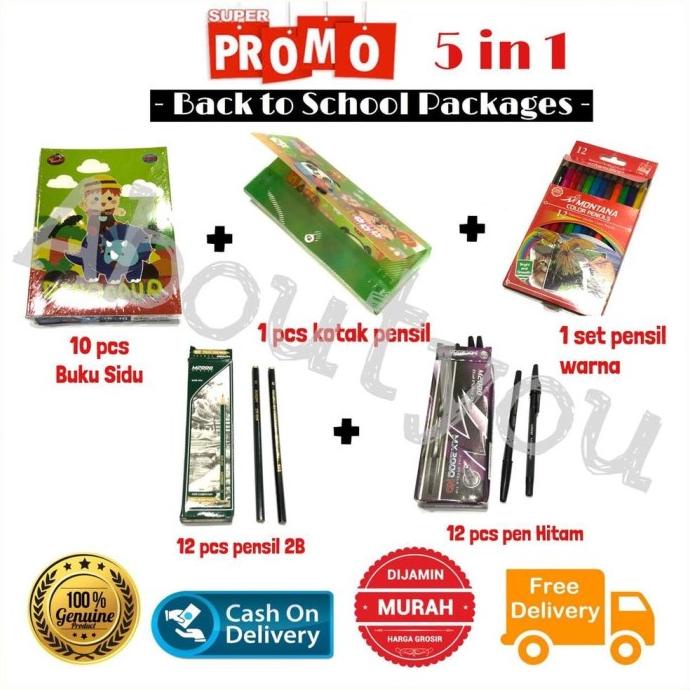 

PROMO 5 in 1 PAKET Alat Tulis Sekolah Set LENGKAP Buku Kotak Pensil