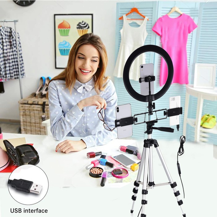 Lampu Halo Ring Light LED Kamera 12W 10 Inch with 3x Smartphone Holder