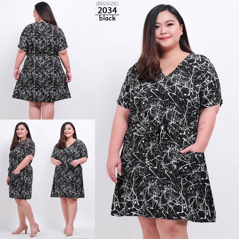 ARENA - Midi Dress Jumbo Motif Kancing Depan