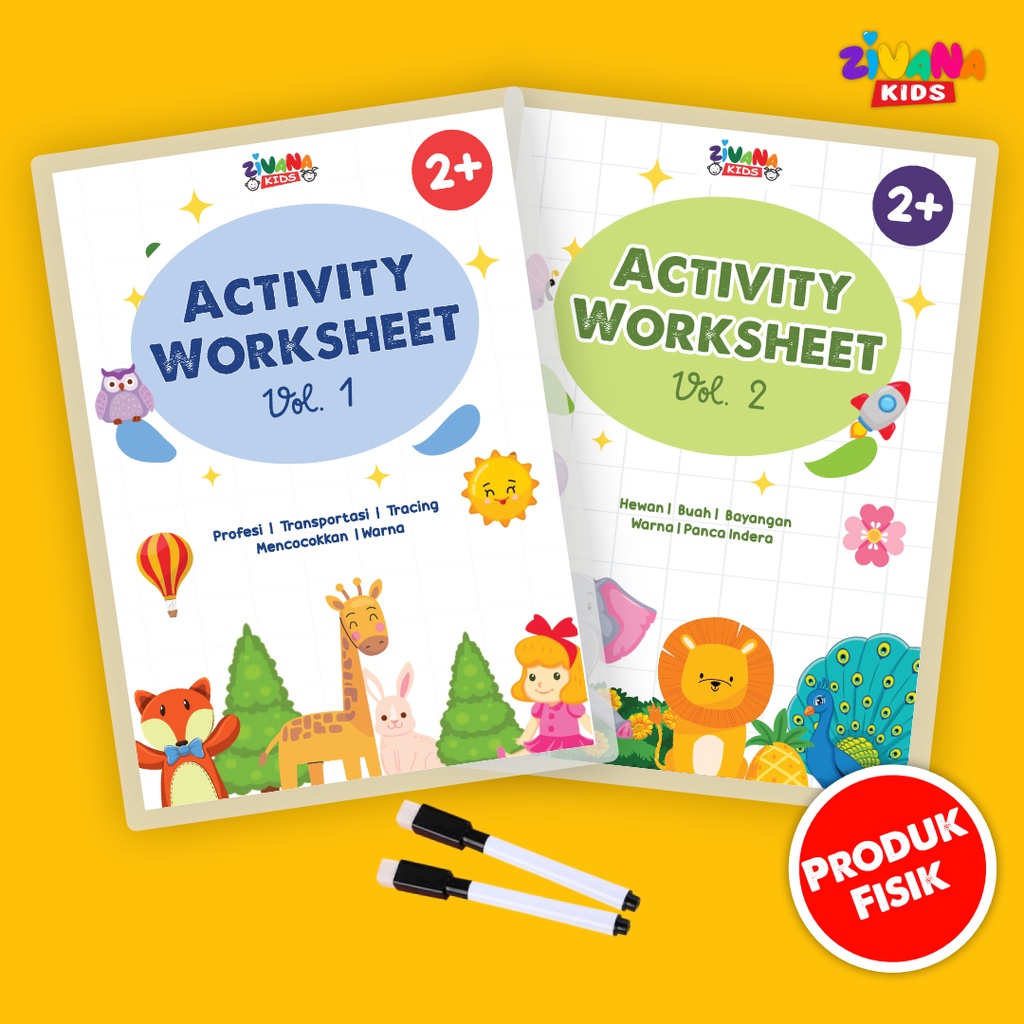 Zivana Kids - Activity Worksheet Series - Lembar Kerja Aktivitas Edukasi - Buku Belajar Anak Usia Dini Toddler Paud-PAKET VOL 01 & 02