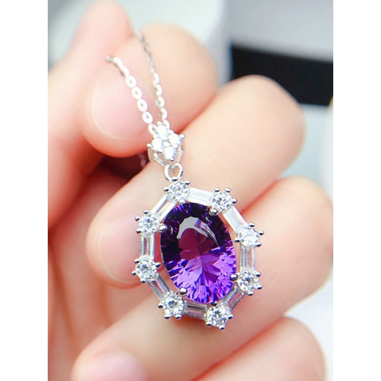 Kalung Dengan Liontin Bentuk Geometri Oval Bahan Cubic Zirconia Untuk Wanita