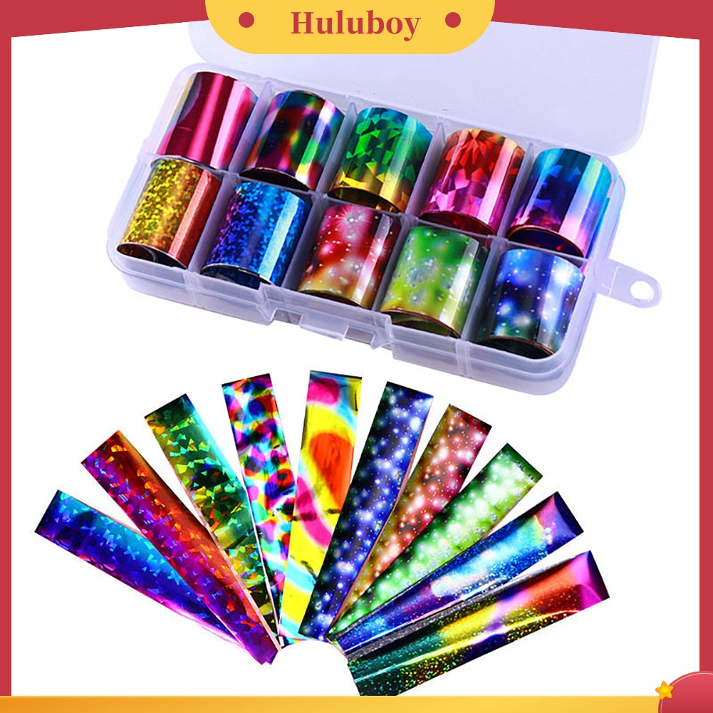 Huluboy Huluboy♡ 10 Rol Stiker Foil Transfer UV Gel Berkilau Untuk Dekorasi Manicure DIY