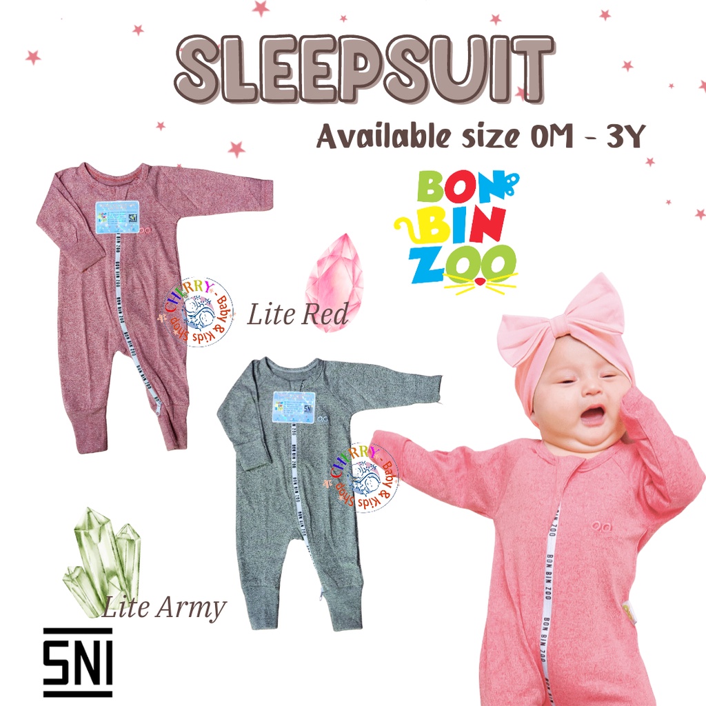 Sleepsuit BonBinZoo 0-3 tahun Motif Granit / Kakogan Lite Jumspuit Bayi / Sleepsuit Resleting CBKS SO