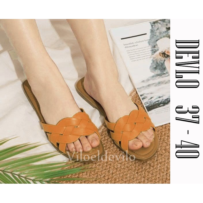 Devlo Sandal Teplek Wanita Rajut Slip On Terbaru Size 37 - 40 (DEVLO KETUPAT)