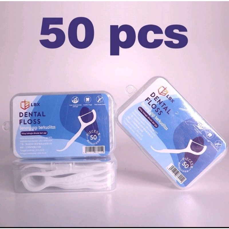 benang tusuk gigi pembersih sela gigi steril 1 Box isi 50 LBX Macromolecul carea Dental floss