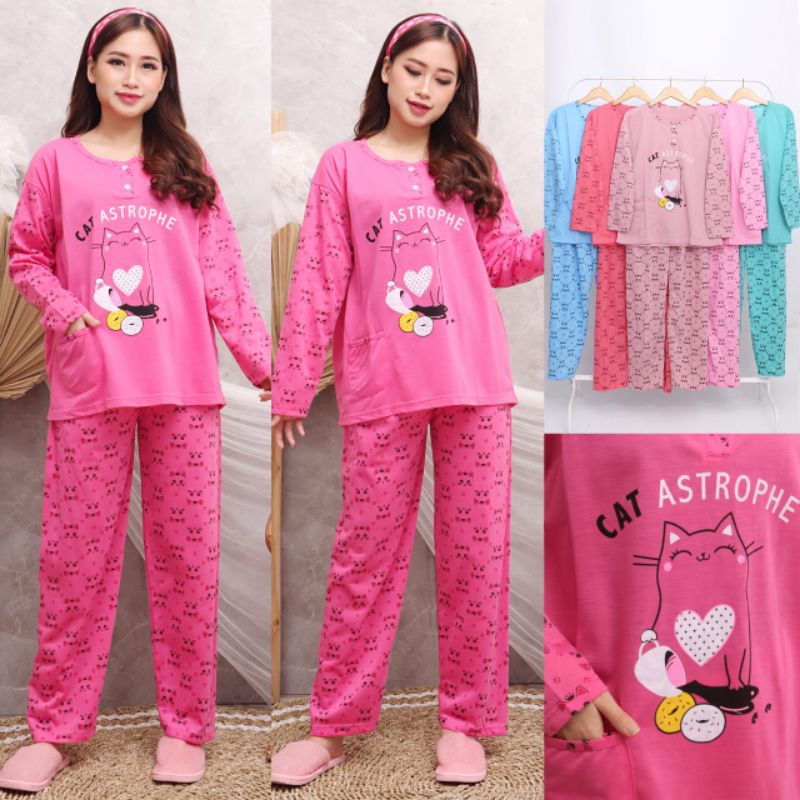 Baju Tidur Dewasa Lengan Panjang CPP XXL Piyama Dewasa murah-FANTA CAT