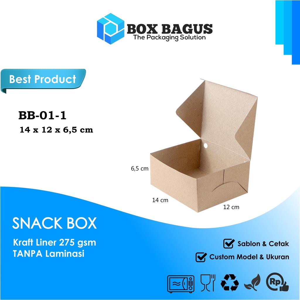 BOX DUS 14x12x6,5 KRAFT 275 GSM - KOTAK HAMPERS MAKANAN NASI ROTI KUE SNACK