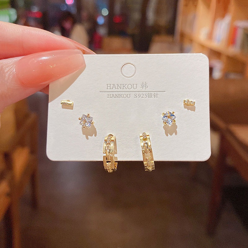 Set Anting Tusuk Sterling silver 925 Desain Geometri Hias Zircon Untuk Wanita