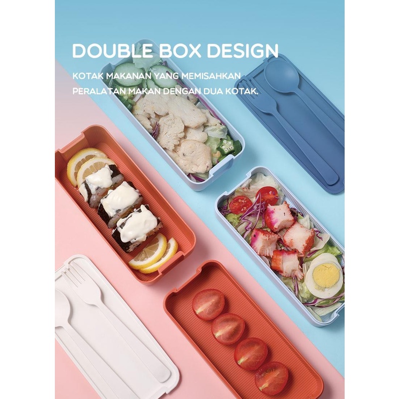 Kotak Makan Plastik Set Microwaveable Lunch Box ada Alat Makan STW20