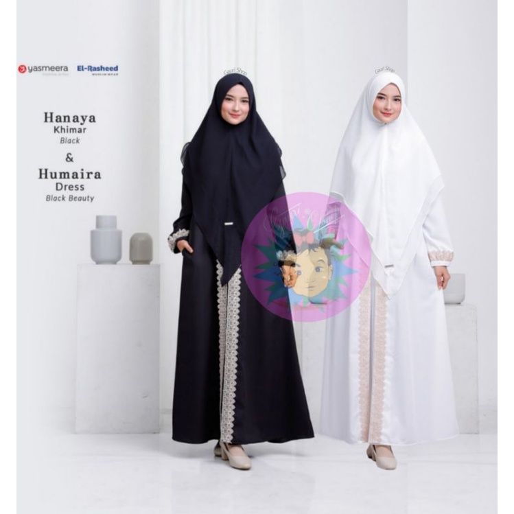 Humaira Dress - Khimar Hanaya by Yasmeera || Gamis Hitam Putih || Busui Friendly
