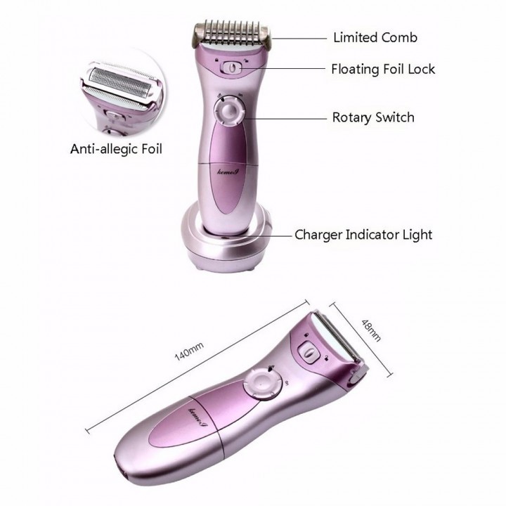 KEMEI KM-200A Rechargeable Electric Hair Remover Washable Epilator