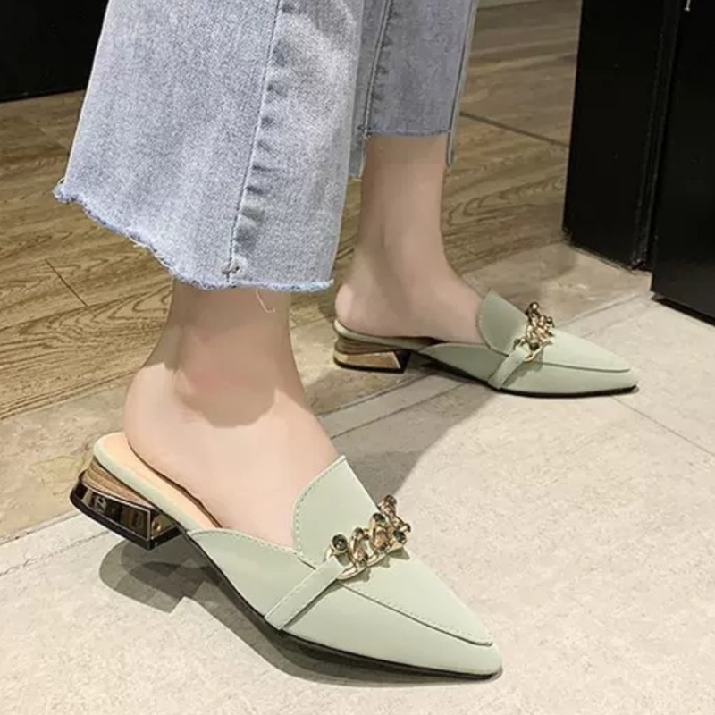 RYX - Gold Jewels Sepatu Slip On Heels Wanita Fashion Casual / Pesta - Ori Import