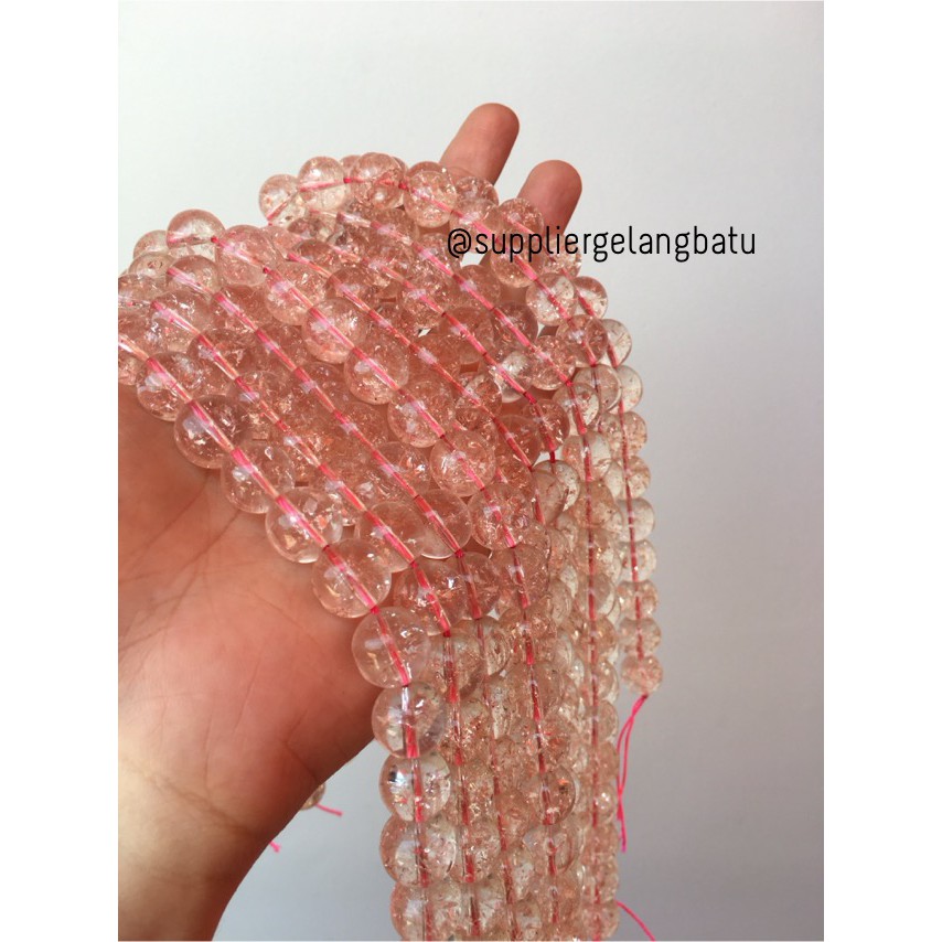 semi stone rutilated kuarsa quartz ROSE 12mm PINK PING gelang kalung aksesoris bahan grosir supplier