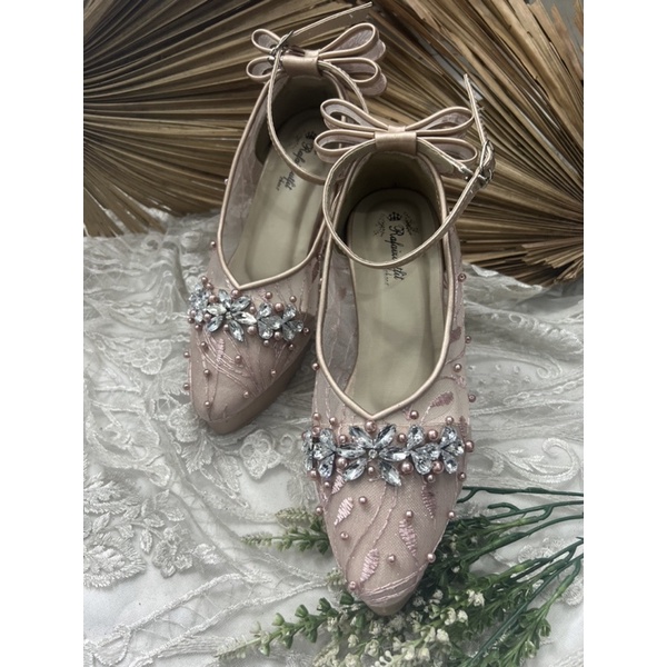 sepatu wanita wedding rosegold mingka tali 9cm tahu