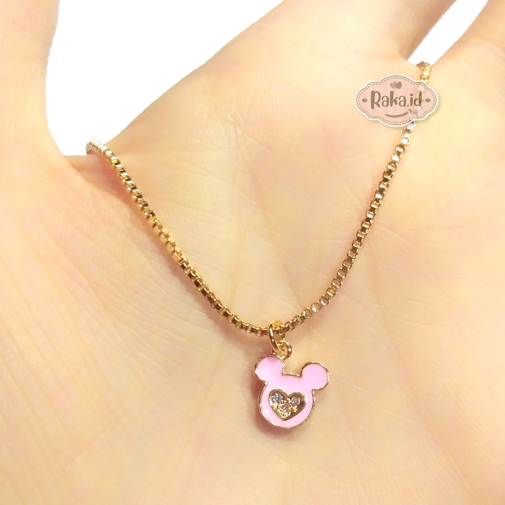 RAKA Acc - Kalung Anak Kalung Mickey Love Pink Xuping Perhiasan Cantik Anak Lapis Emas 18k 384