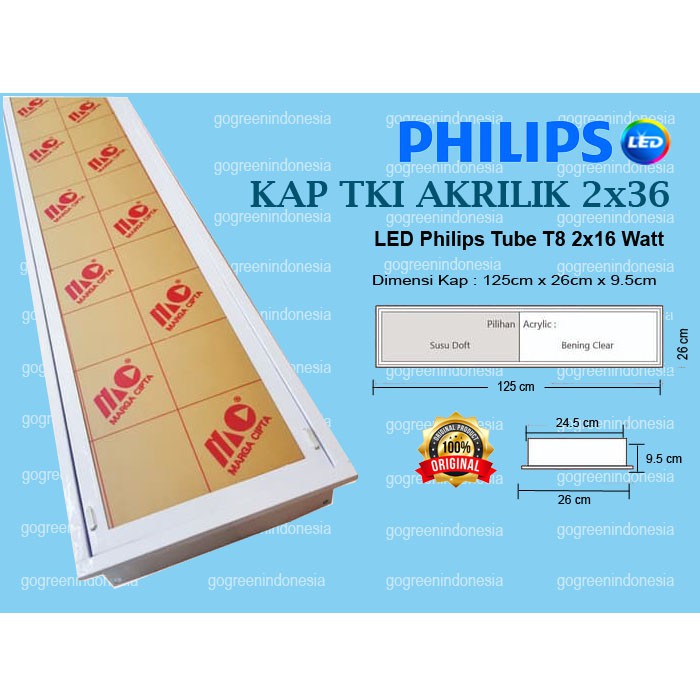 KAP Lampu TL Acrylic type TKI 2x36 + 2pcs lampu