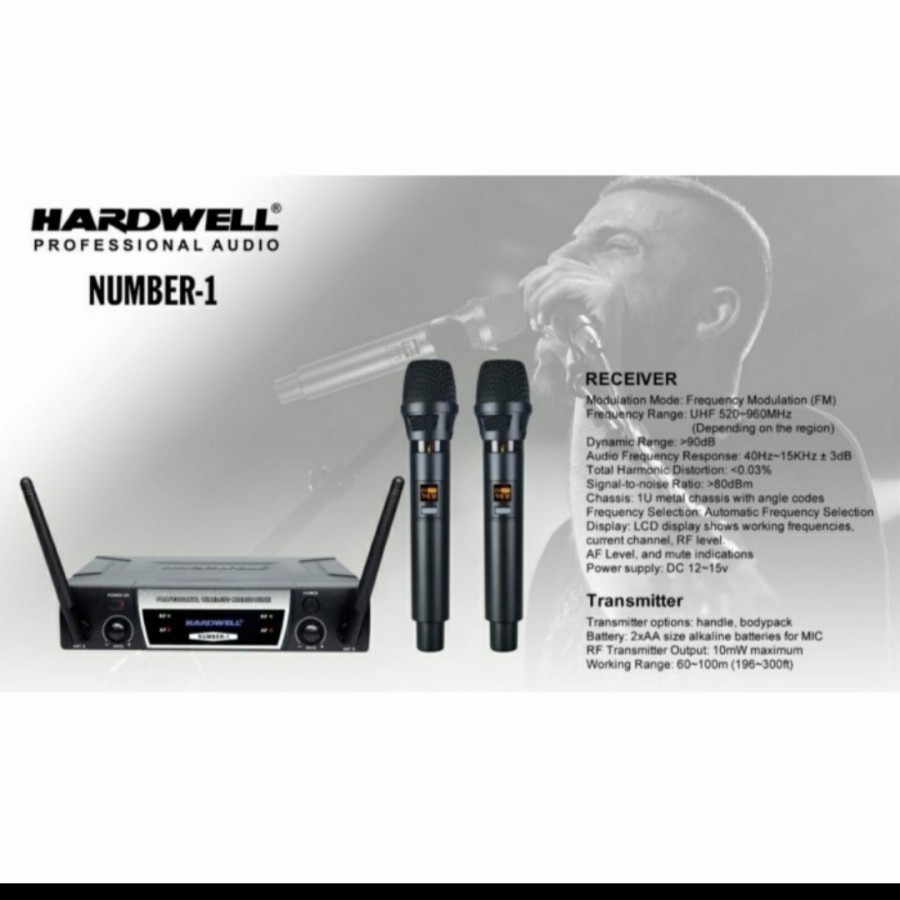 Mic Wireless HARDWELL Number 1 Number1 ORIGINAL 2 Mic Handheld - Hitam