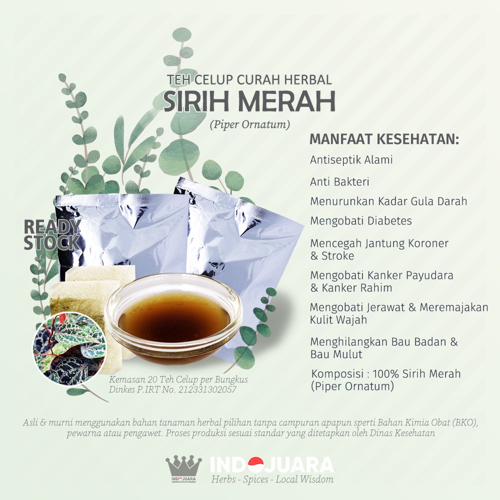 

SIRIH MERAH Teh Celup Curah Herbal 10 bks Antiseptik Alami Bau Mulut Badan Anti Aging Kanker Rahim