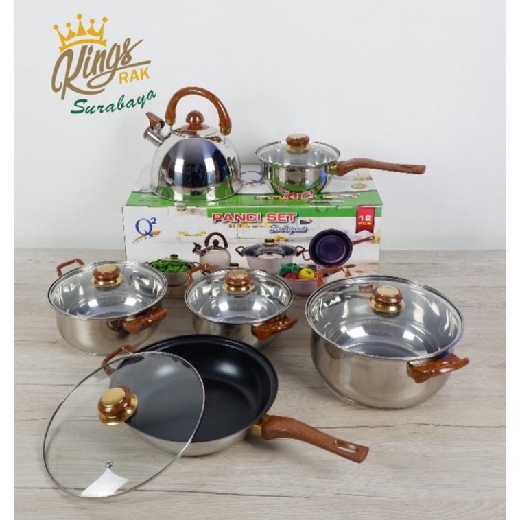 Panci Set 12Pcs Panci Set Serbaguna Panci Set Stainless Steel anti karat Q2 12 PCS Q2 Panci Set Stai