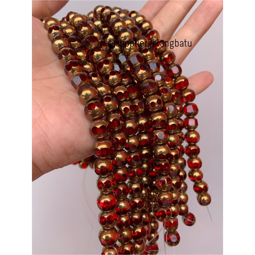 kristal BINGKAI GOLD 10mm merah bahan spacer gelang kalung pembatas