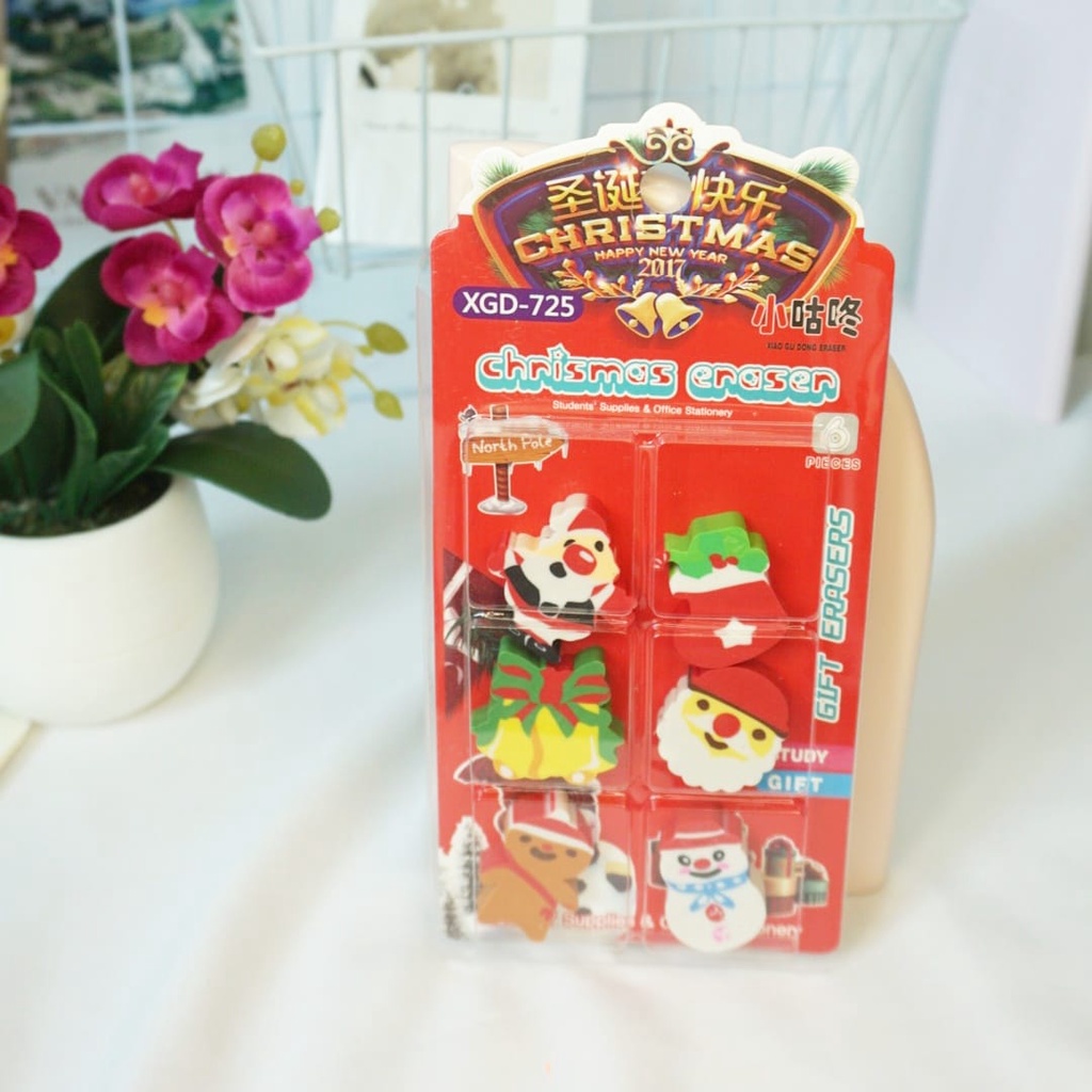 SET PENGHAPUS NATAL ISI 6 BENTUK CHRISTMAS ERASER SANTA CLAUSE SNOWMAN LUCU