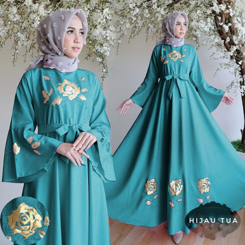 Gamis Pesta HUSNA Hijau Tua Baloteli Kayla