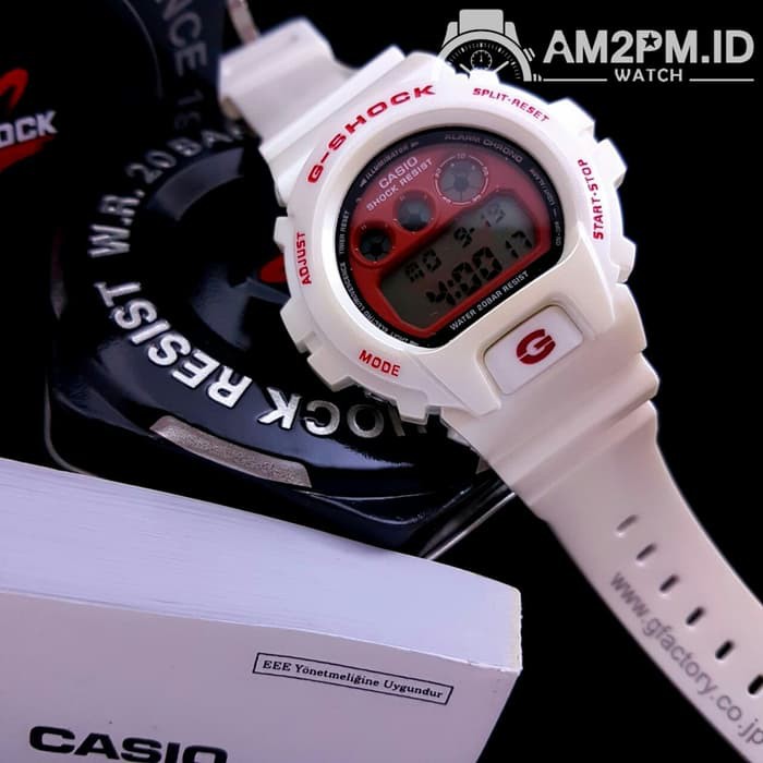 JAM TANGAN G-SHOCK DW-6900 WHITE & RED DIAL