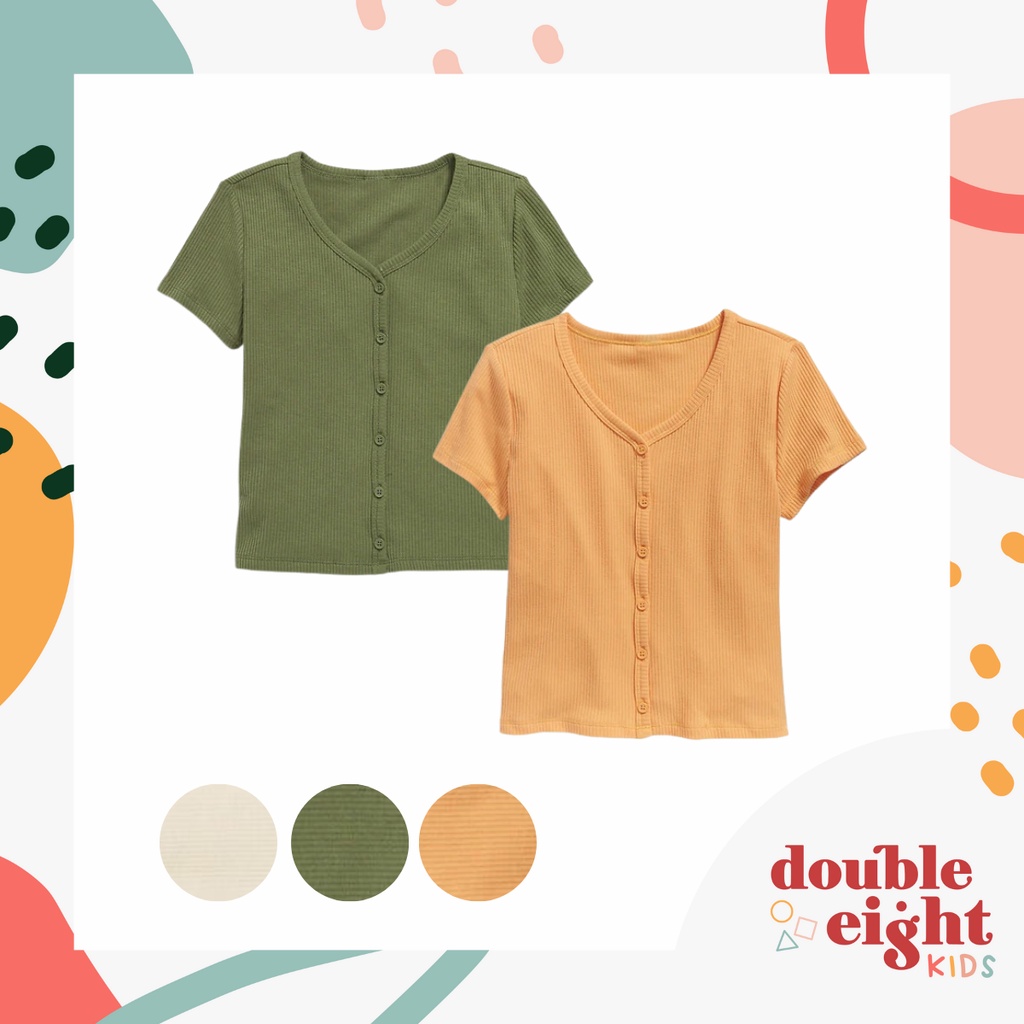 Kaos Anak Perempuan Old Navy Rib-Knit Short-Sleeve Button-Front Top