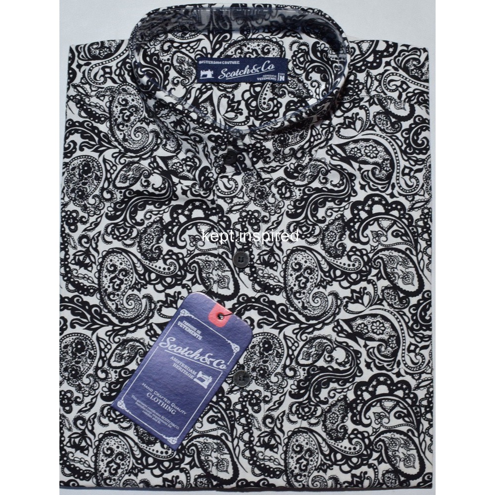 SCOTCH & CO Kemeja Pria Casual Lengan Pendek Hitam Motif Reguler TDS 27 ORIGINAL