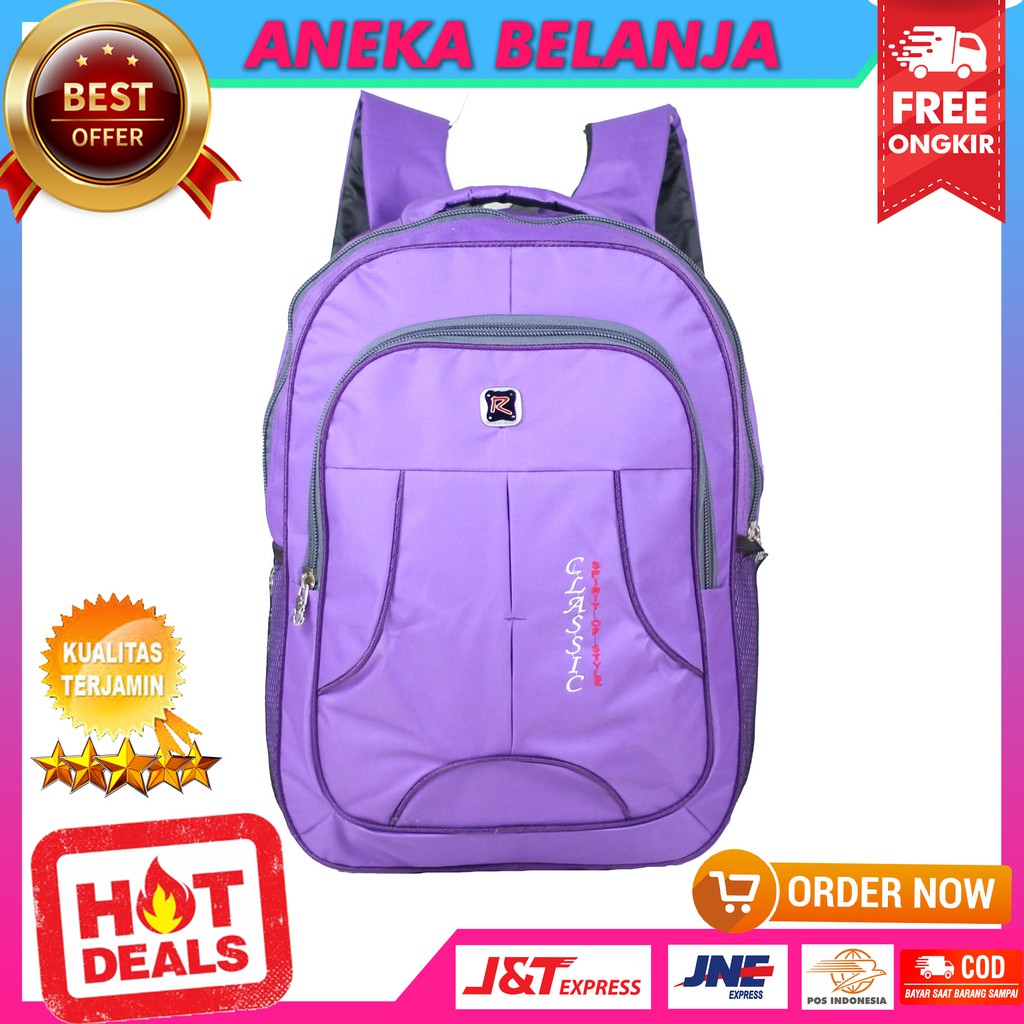 Tas Punggung Polo Classic Ungu Tas Sekolah Kuliah Kerja Backpack Nyaman Bonus Raincover