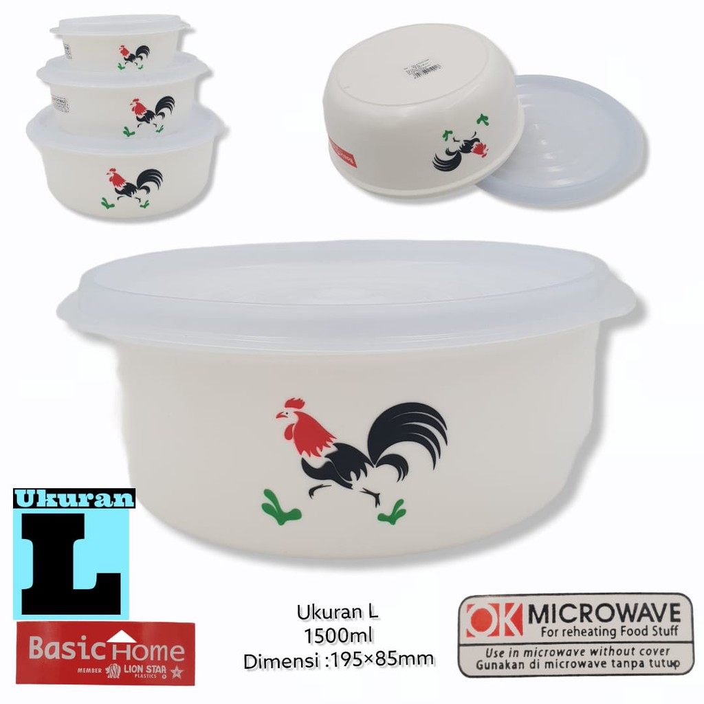 Mangkuk Mixing Bowl Ayam Jago+Tutup/Mangkok Ayam/ Food Saver Ayam Jago/ Mangkok + Tutup/ Wada