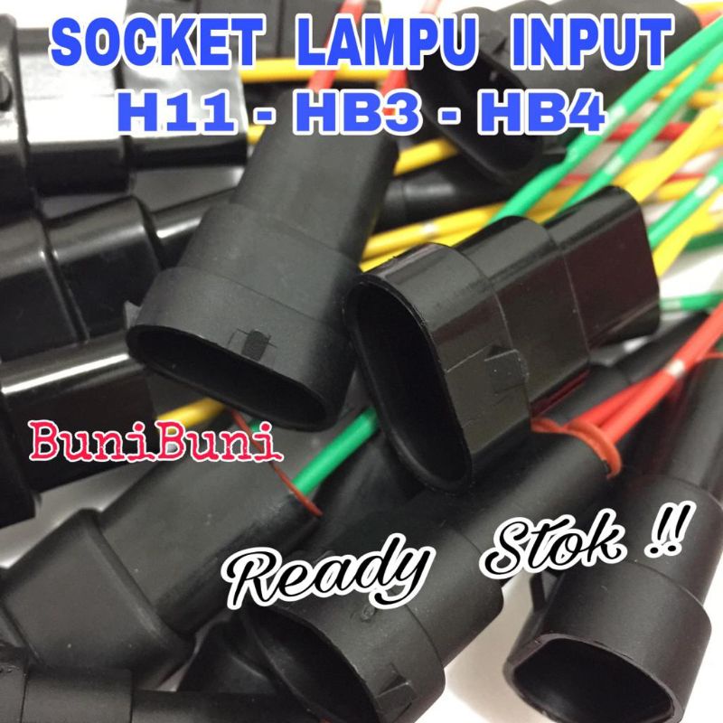 Socket / Soket Bohlam Lampu H11 / H16 - HB3 - HB4 Tipe INPUT COWOK / LAKI MALE + Kabel Bintik Tembaga