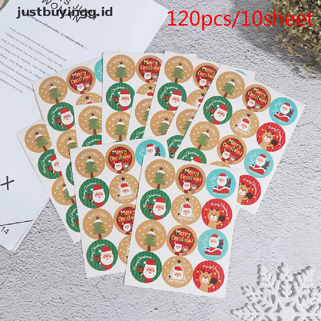 120pcs Stiker Label Kemasan Bentuk Bulat Desain Merry Christmas Untuk Hadiah Natal