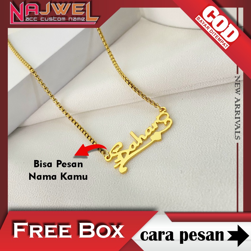 Kalung Custom Nama Titanium Anti Karat Gold dan Silver Rantai Rolo