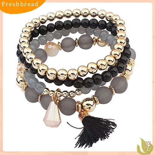 [TERLARIS]4Pcs/Set Women Ethnic Multilayer Resin Beads Tassels Cuff Bracelets Fashion Jewelry