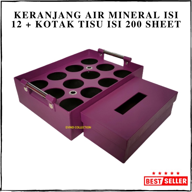 Keranjang Aqua Gelas Isi 12 Cup + Kotak Tisu Kulit Sintetis Isi 200 Sheet Tempat Air Mineral Tempat Tissue