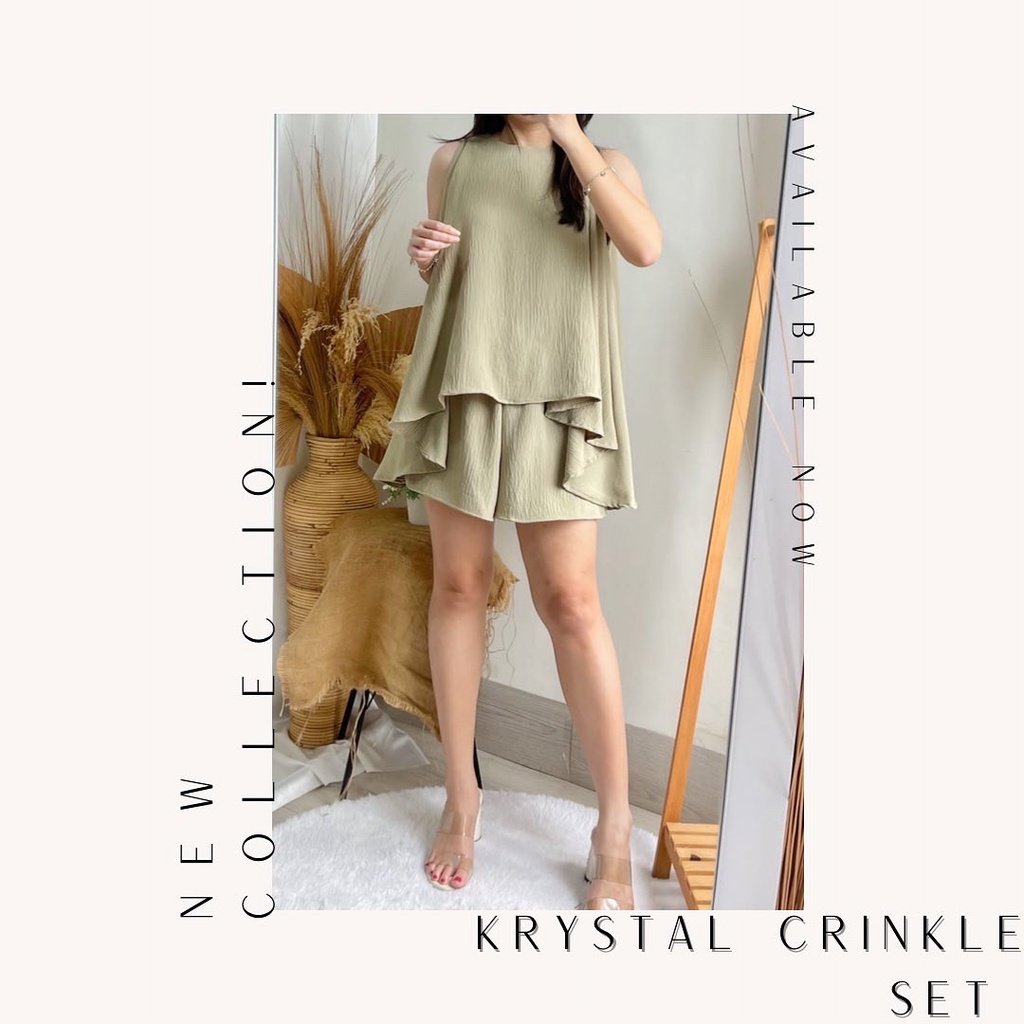 Krystal Crinkle Set - Set Atasan dan Bawahan Wanita Lengan Pendek Celana Pendek Bahan Crinkle Airflo