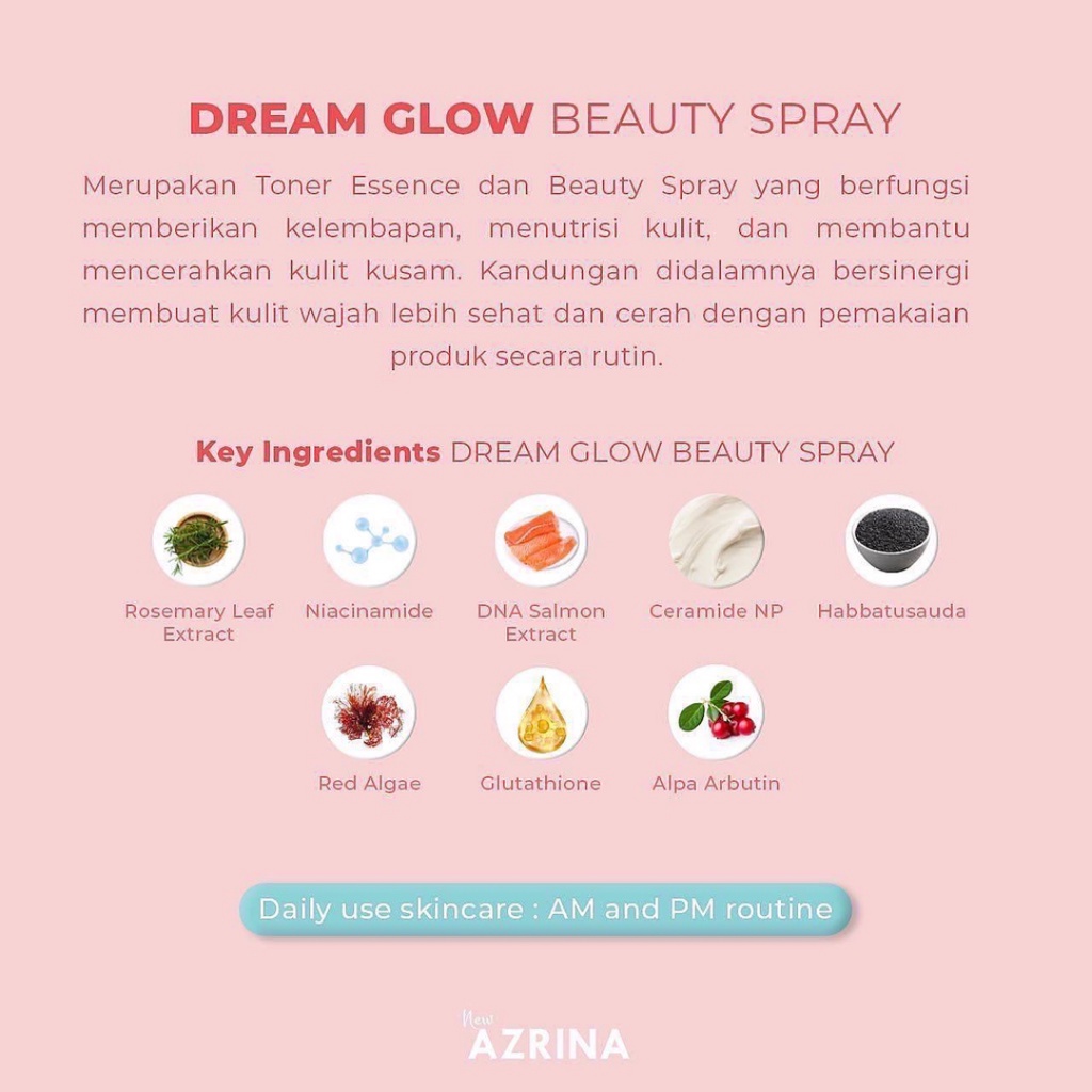 [ Agen Resmi ] Azrina Dream Glow Beauty Spray | Toner Essence Pencerah Kulit Azrina Original BPOM