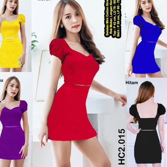 W9G3 HC2015 Setelan Mini Lengan Karet Rok Mekar etch / Setelan Mini Wanita / Setelan Mini Sexy CNH