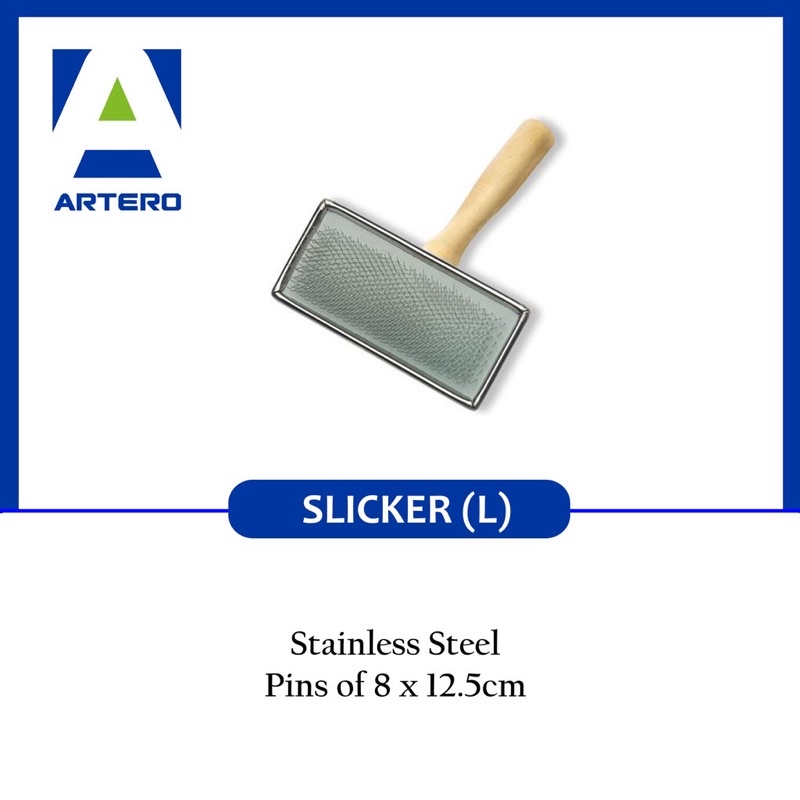 ARTERO WOODEN SLICKER BRUSH LARGE . Sisir pengurai bulu kucing &amp; anjing anti static dan karat