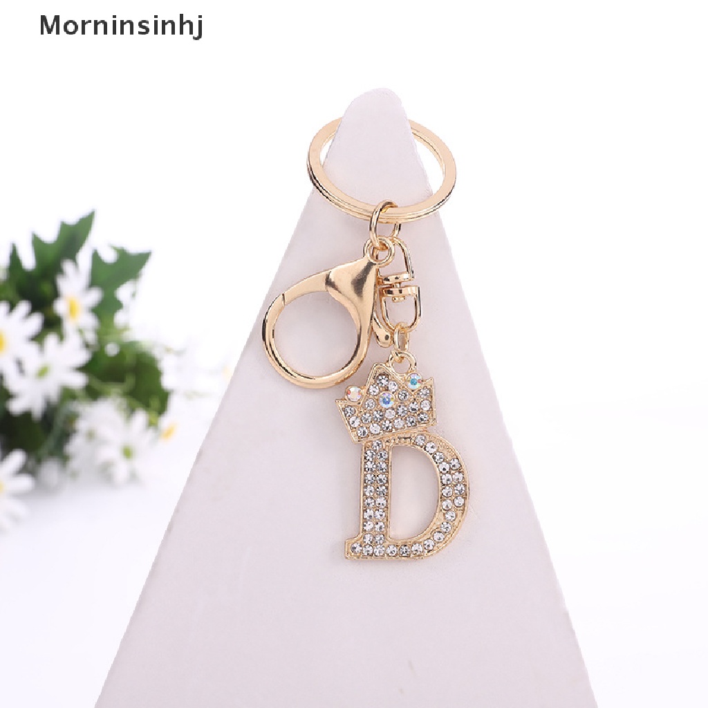 Mornin 26huruf Kristal Berlian Imitasi Mahkota Gantungan Kunci Charm Gold Key Ring Wanita Tas Ornamen Tempat Kunci Mobil Accessoreis id