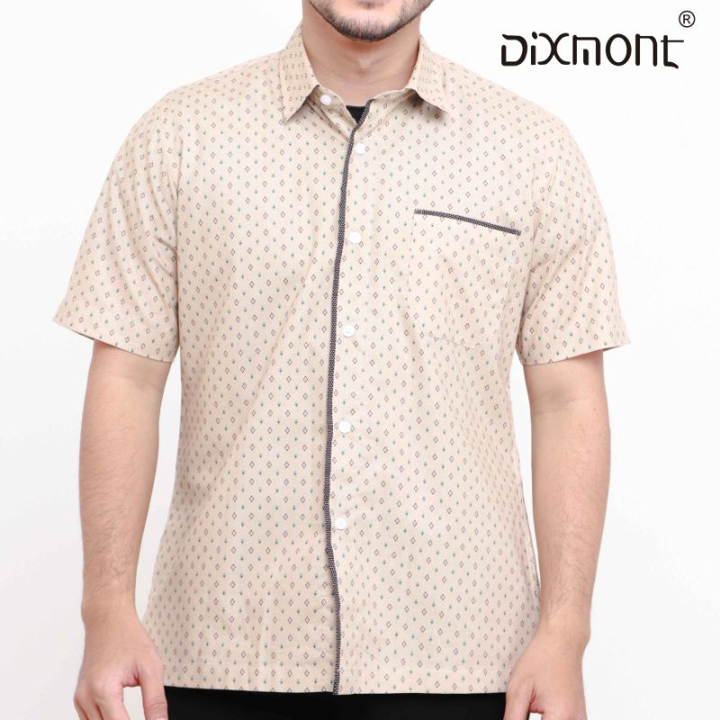 Dixmont Kemeja Pria Basic Formal Motif Lengan Pendek Hem MS01321