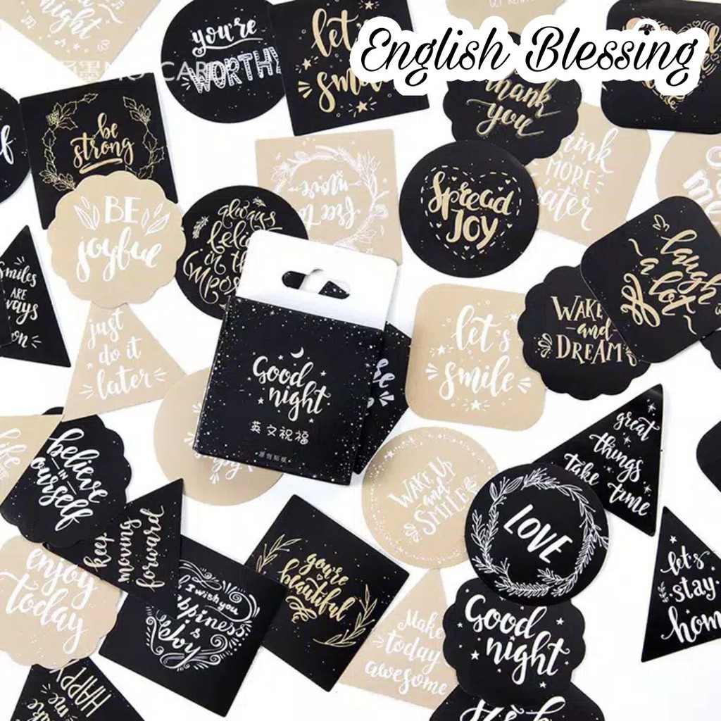 45pcs Aesthetic Stiker Box Lucu Murah Dekorasi Hias Diary/Journal/Scrapbook/DIY-English Blessing