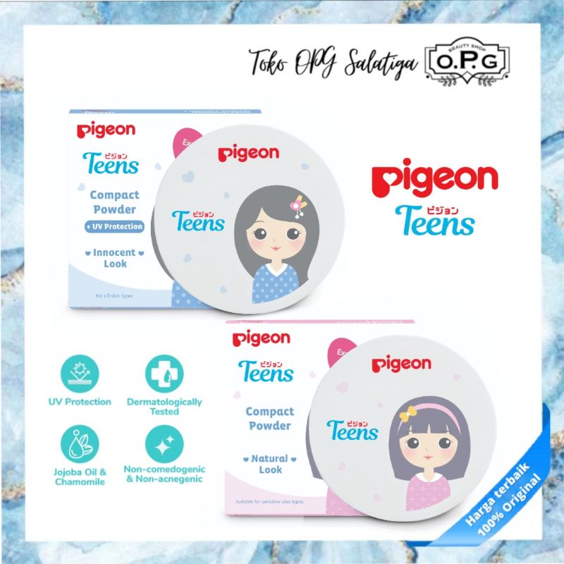 PIGEON TEENS Compact Powder - UV Protection Biru - Pink - Innocent Natural Look - White - Beige - Na